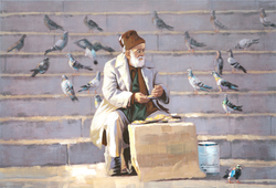 Özverler - Adam ve Güvercinler Kabartmalı Tablo
