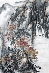 Özverler - Ağaçlar ve Dağlar Çizim Kanvas Tablo