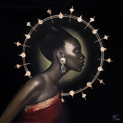Özverler - Altın Çember ve Afrikalı Kadın Kabartmalı Tablo