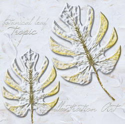 Özverler - Altın Damarlı Beyaz Yapraklar Kabartmalı Tablo