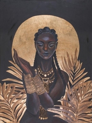 Özverler - Altın Yapraklar İçinde Afrikalı Kadın Kabartmalı Tablo