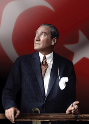 Özverler - Atatürk ve Türk Bayrağı Kanvas Tablo