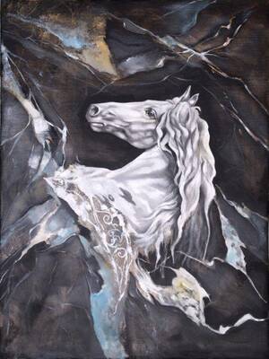 Beyaz At Kabartmalı Tablo
