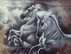 Özverler - Beyaz Atlar Kabartmalı Tablo