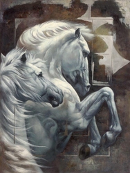 Özverler - Beyaz Atlar Kabartmalı Tablo