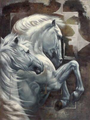 Beyaz Atlar Kabartmalı Tablo