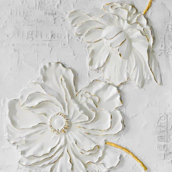 Özverler - Beyaz Çiçekler Kabartmalı Tablo