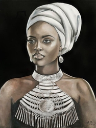 Özverler - Beyaz Sarıklı Afrikalı Kadın Kabartmalı Tablo