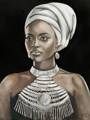Beyaz Sarıklı Afrikalı Kadın Kabartmalı Tablo