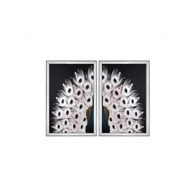 Beyaz Tavus Kuşu İkili Set Tablo 95x130cm