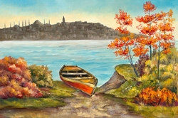 Özverler - Boğazda Kırmızı Sandal Kabartmalı Tablo