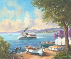 Özverler - Boğazda Vapur ve Sandallar Kabartmalı Tablo