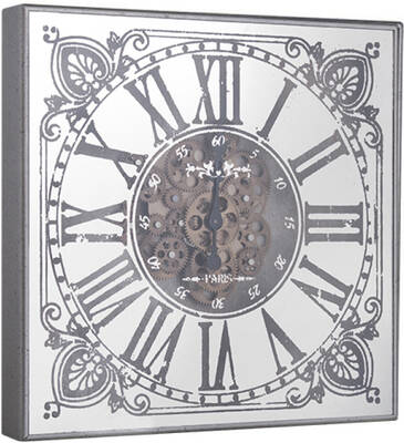 Çiçek Desenli Gümüş Çarklı Saat 60x60cm