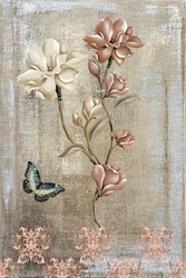 Çiçek Ve Kelebek Kanvas Tablo - Thumbnail