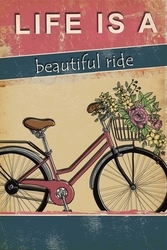 Çiçekli Bisiklet Kanvas Tablo - Thumbnail