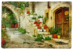 Özverler - Çiçekli Sokak Kartpostal Kanvas Tablo