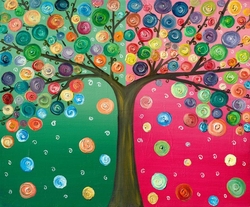 Özverler - Çok Renkli Desenli Ağaç Kabartmalı Tablo