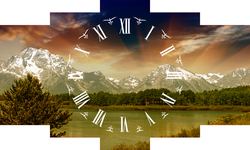 Özverler - Dağlar Beş Parçalı Saat Kanvas Tablo