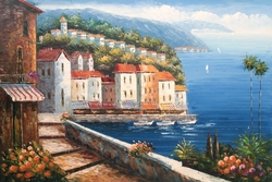 Özverler - Deniz Kıyısında Evler Kabartmalı Tablo
