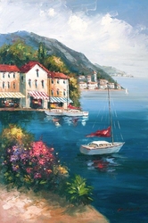 Özverler - Denizde Beyaz Sandal Kabartmalı Tablo