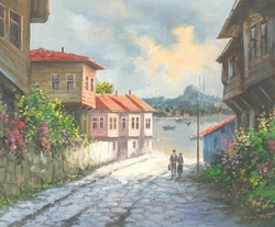 Özverler - Denize Açılan Taş Sokak Kabartmalı Tablo