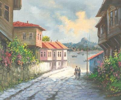 Denize Açılan Taş Sokak Kabartmalı Tablo
