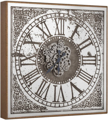 Desenli Gold Çarklı Kare Saat 80x80