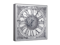 Özverler - Desenli Gümüş Çarklı Kare Saat 80x80cm