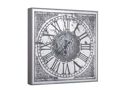 Desenli Gümüş Çarklı Kare Saat 80x80cm