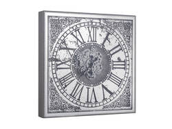 Desenli Gümüş Çarklı Kare Saat 80x80cm