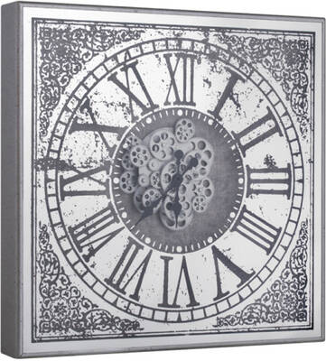 Desenli Gümüş Çarklı Kare Saat 80x80cm