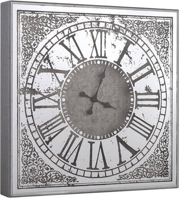 Desenli Kare Gümüş Saat 60x60cm
