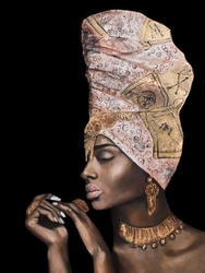 Özverler - Desenli Sarıklı Afrikalı Kadın Kabartmalı Tablo