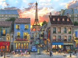 Özverler - Eiffel ve Nostaljik Kafeler Kabartmalı Tablo