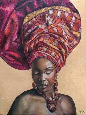 Etnik Sarıklı Afrikalı Kadın 2 Kabartmalı Tablo