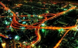 Özverler - Gece Işığında Kırmızı Yollar Kanvas Tablo