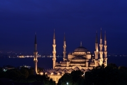 Gece Vakti Sultanahmet Camii Kanvas Tablo - Thumbnail