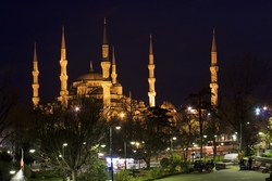 Gece Vakti Sultanahmet Camii Kanvas Tablo - Thumbnail