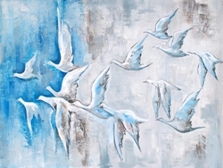 Gökyüzünde Güvercinler Kabartmalı Tablo - Thumbnail