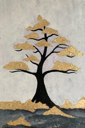Gold Varaklı Ağaç Yağlıboya Dokulu Tablo - Thumbnail