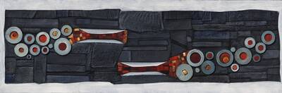 Gümüş-Kırmızı Çember Detaylı Soyut Kabartma Tablo