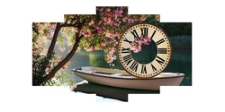 İlkbahar Beş Parçalı Saat Kanvas Tablo - Thumbnail
