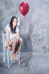 Özverler - Kırmızı Balon ve Genç Kadın Kabartmalı Tablo