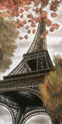 Kırmızı Çiçekler ve Eiffel Kabartmalı Tablo