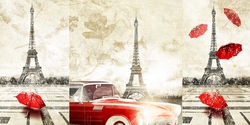 Özverler - Kırmızı Detaylar Ardında Eiffel Kanvas Tablo