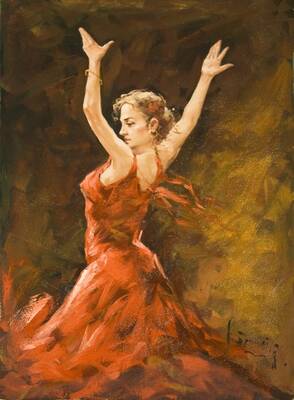 Kırmızı Elbiseli Dansçı 3 Kanvas Tablo