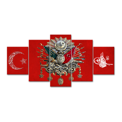 Kırmızı Osmanlı Beş Parçalı Kanvas Tablo - Thumbnail
