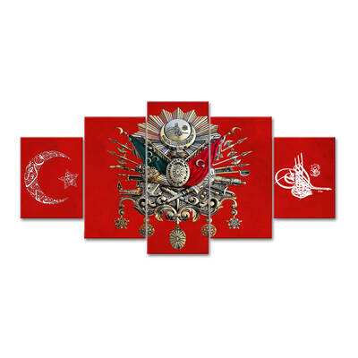 Kırmızı Osmanlı Beş Parçalı Kanvas Tablo