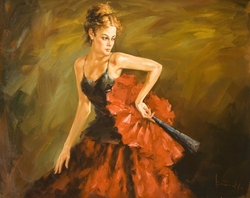 Özverler - Kırmızı-Siyah Elbiseli Dansçı Kanvas Tablo