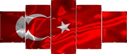 Kırmızı Türk Bayrağı Beş Parçalı Kanvas Tablo - Thumbnail